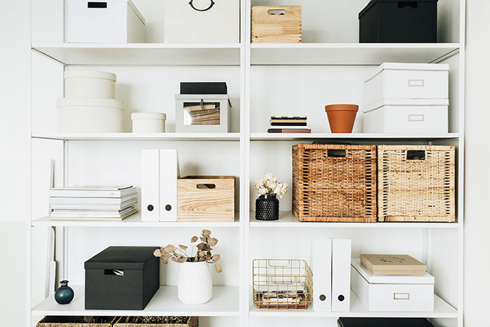 stylish organized minimalist shelving unit